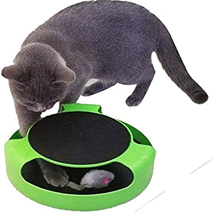 All4pets Catch The Mouse Cat Scratcher Toy with a Running Mice and a Scratching Pad for Cats & Kittens (Colour May Vary)